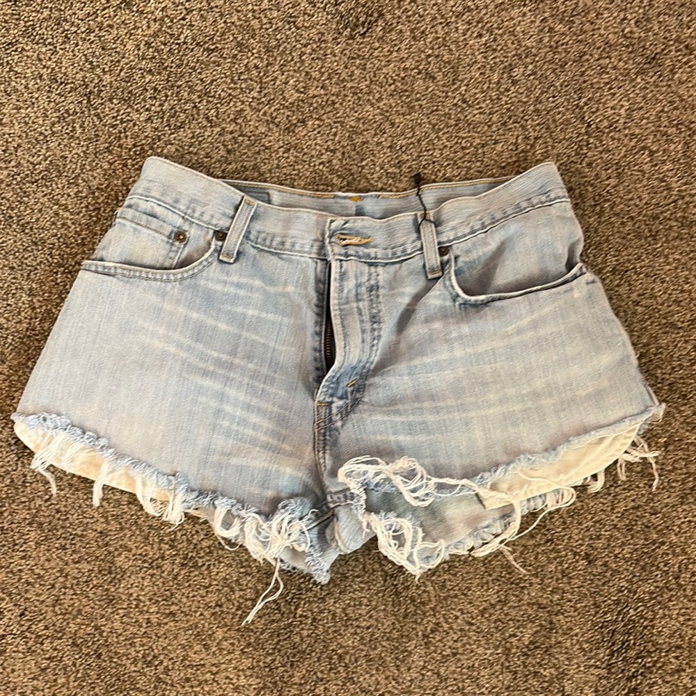 Levi's Light Blue Frayed Jean Shorts